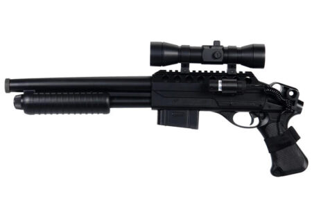 Double Eagle M47 Short-Stock Tri-Rail Pump-Action Spring Airsoft Shotgun (Black - M47B1)