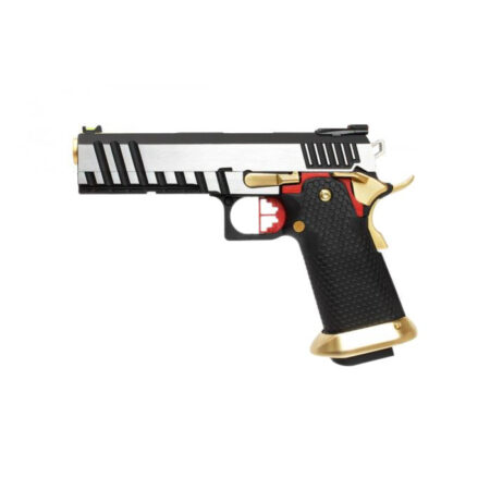 Armorer Works Custom Hi-Capa GBBP (Full Silver Slide - Black Frame - Gold Barrel - AW-HX2001)